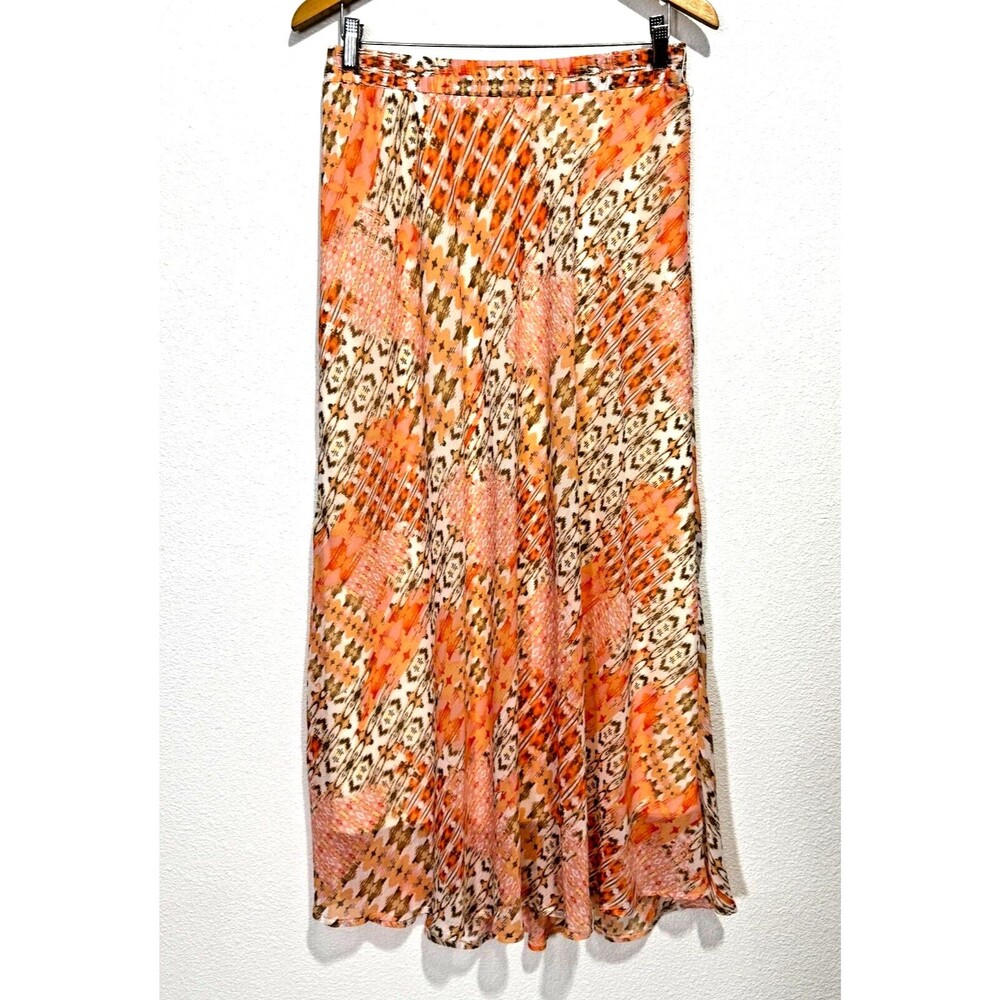 Passport Women's Orange Geometric Pull Up Maxi Lined Preppy Skirt Sz Medium NWT
